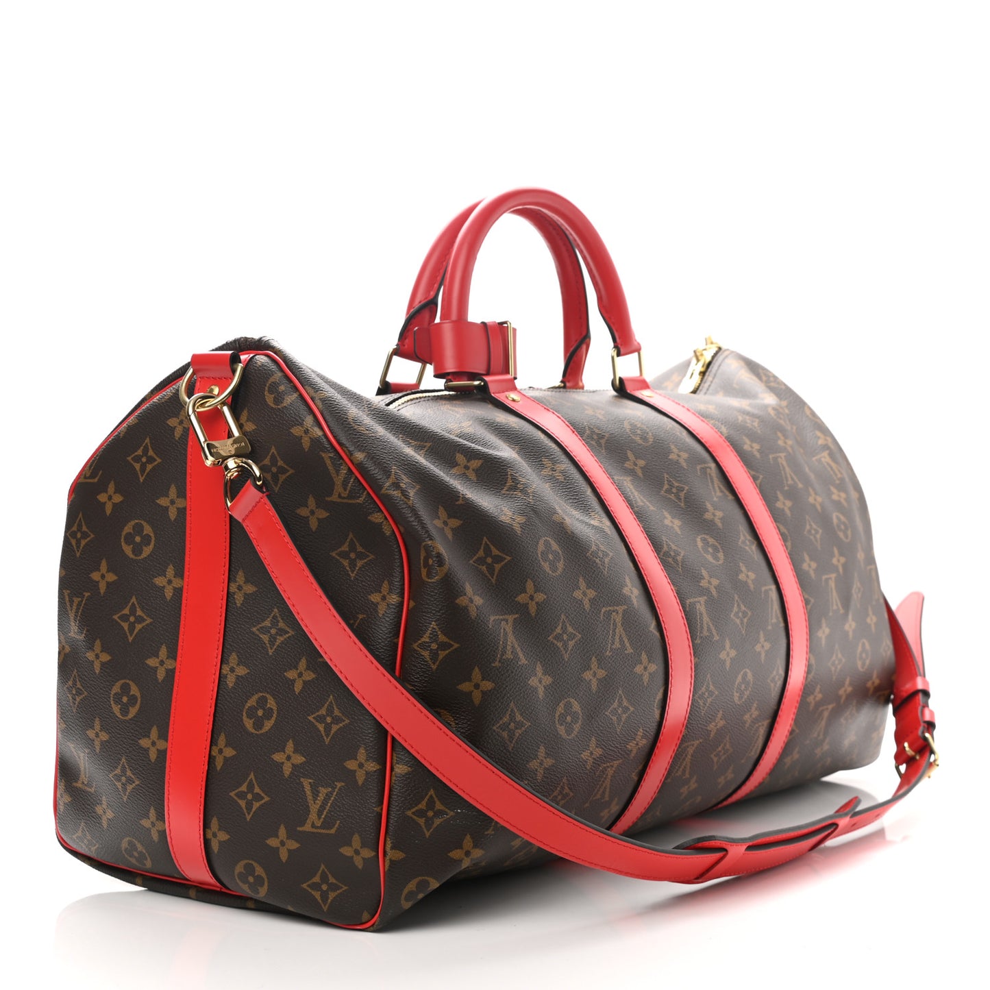 Calfskin Monogram Keepall Bandouliere 50 Coquelicot