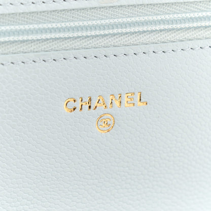 Chanel Caviar Quilted CC Turn Lock Wallet On Chain WOC Light Blue 6 of 11