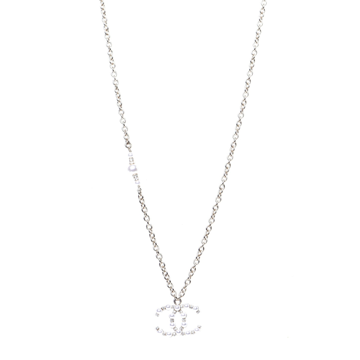 Crystal Pearl Nefertiti CC Pendant Necklace Gold