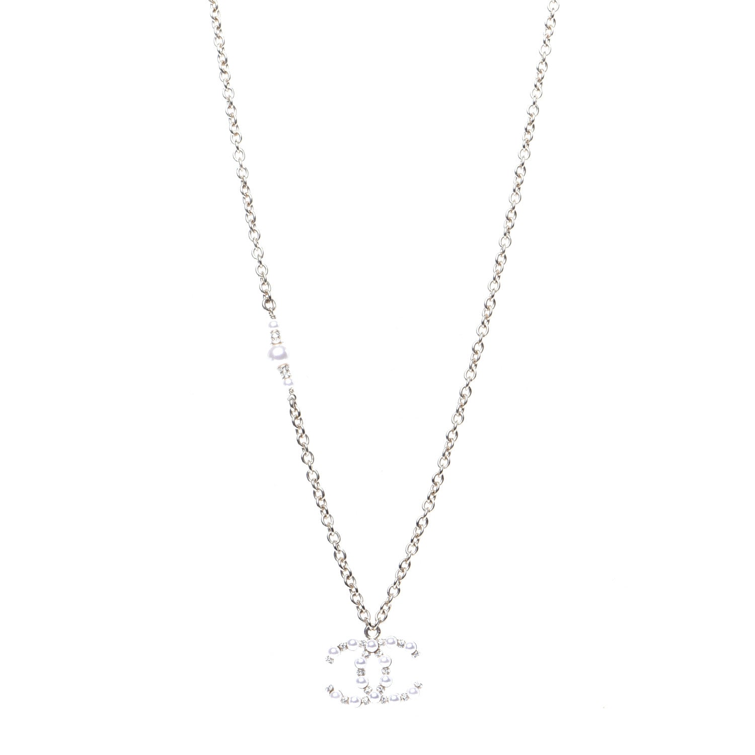 Chanel Crystal Pearl Nefertiti CC Pendant Necklace Gold 1 of 5