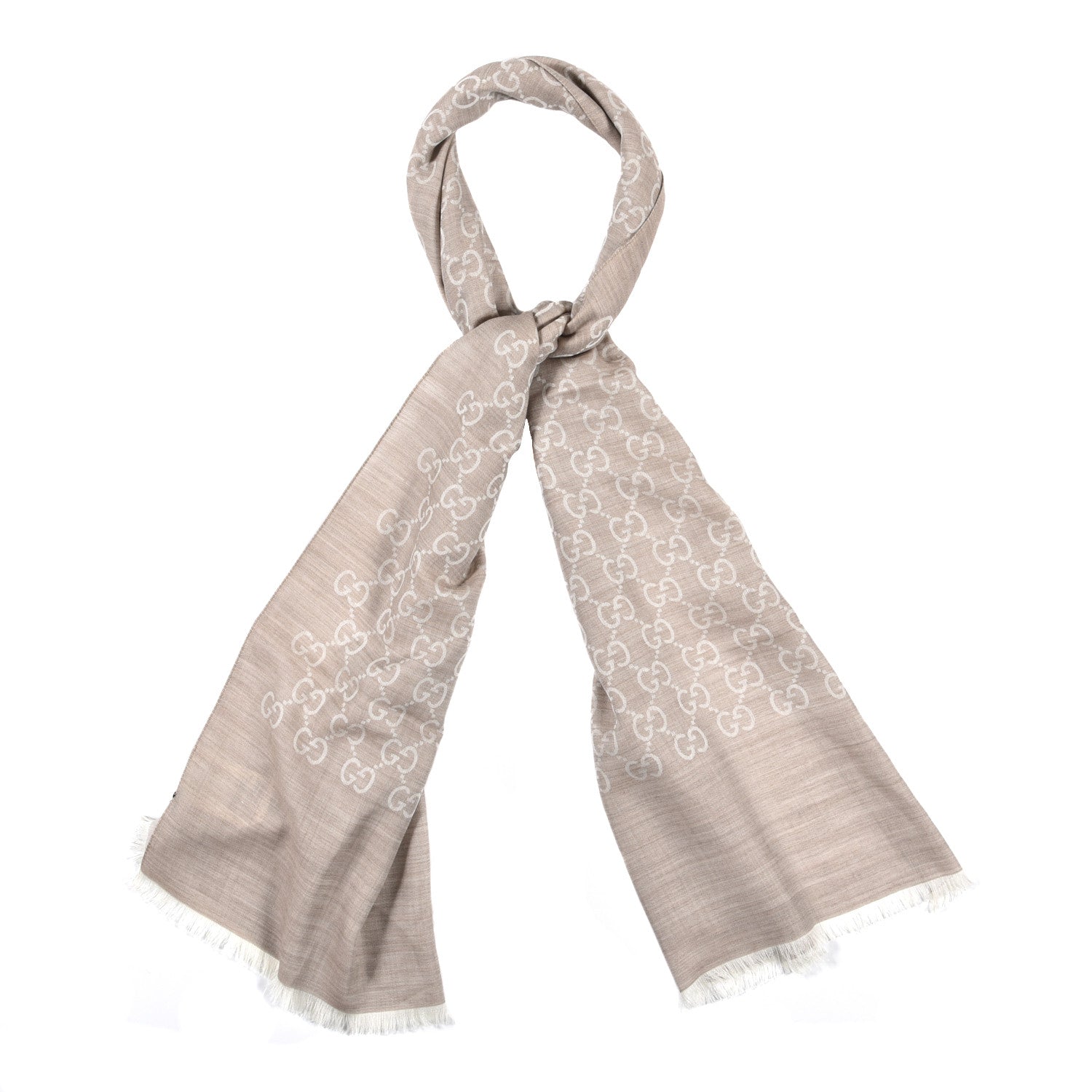 Gucci Wool Silk GG Monogram GGNat Plus Scarf Sand 1 of 5