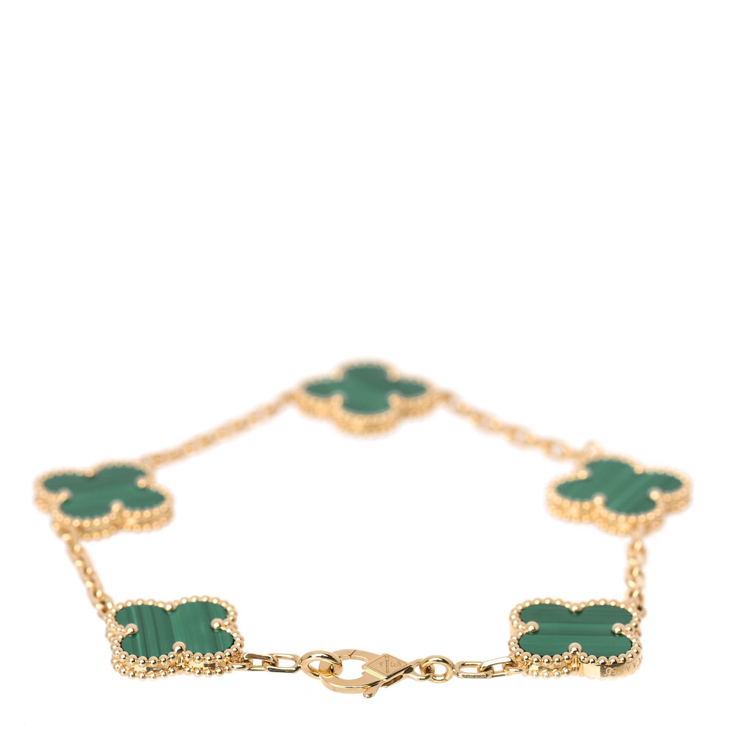 18K Yellow Gold Malachite 5 Motifs Vintage Alhambra Bracelet