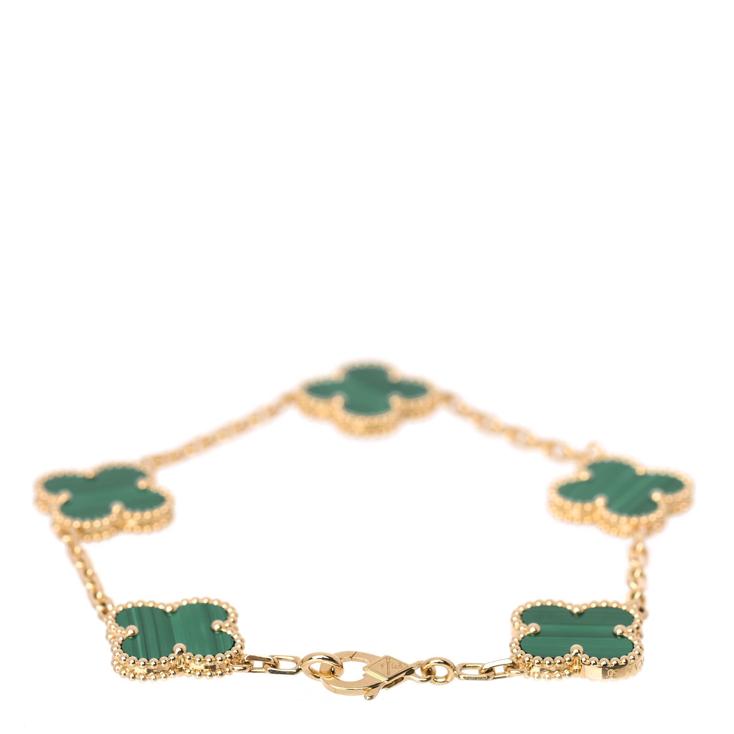 Van Cleef & Arpels 18K Yellow Gold Malachite 5 Motifs Vintage Alhambra Bracelet 3 of 7