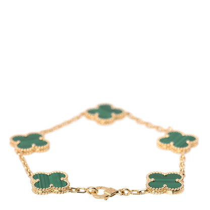 Van Cleef & Arpels 18K Yellow Gold Malachite 5 Motifs Vintage Alhambra Bracelet 3 of 7