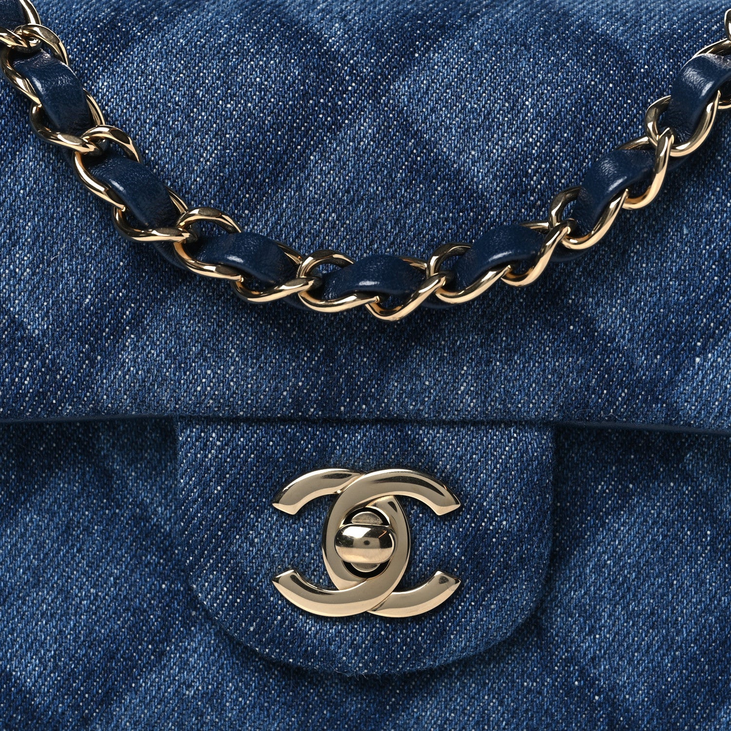 Chanel Printed Denim Quilted Mini Rectangular Flap Dark Blue 8 of 11