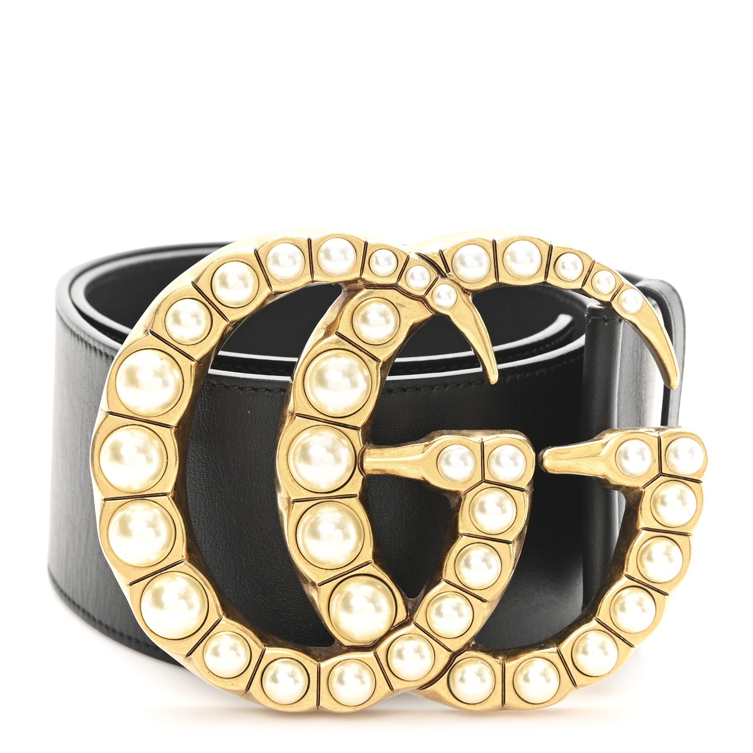 Gucci Moon Calfskin Pearl Double G 70mm Belt 85 34 Black Cream 1 of 4