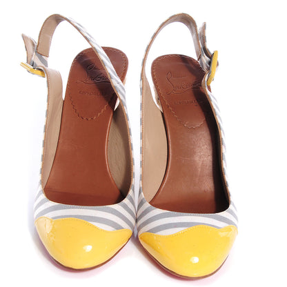 Christian Louboutin Patent Leather Canvas Chus Espadrille Wedges 35 Yellow 2 of 7