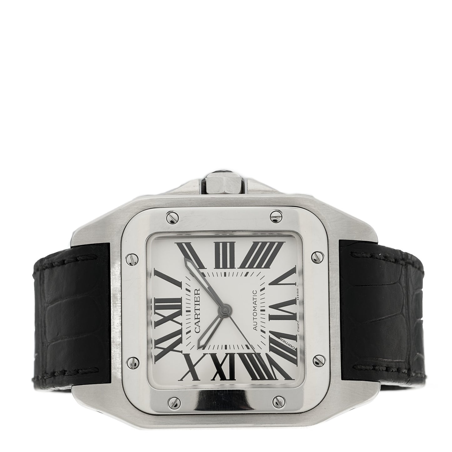 Stainless Steel Alligator 38mm Santos 100 Automatic Watch
