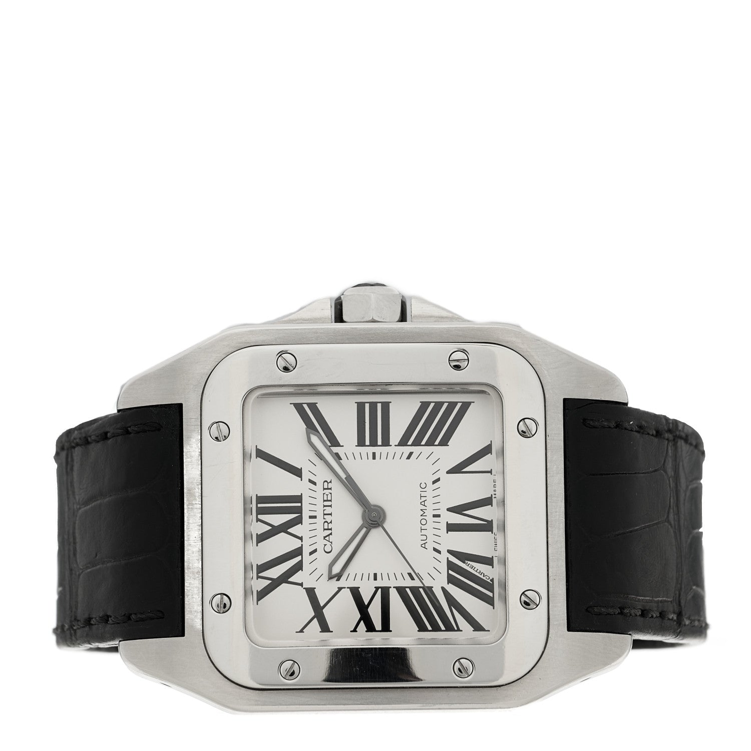 Cartier Stainless Steel Alligator 38mm Santos 100 Automatic Watch 2 of 4