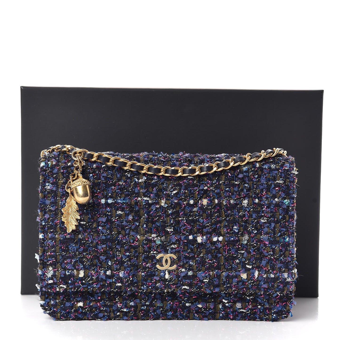 Tweed Charms Wallet On Chain WOC Blue Purple Khaki Pink