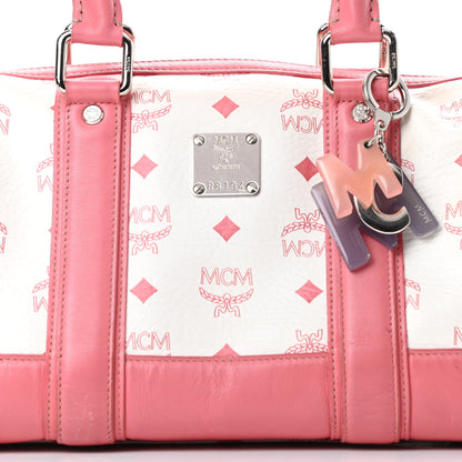 MCM Visetos Small Boston Bag Pink White 9 of 18