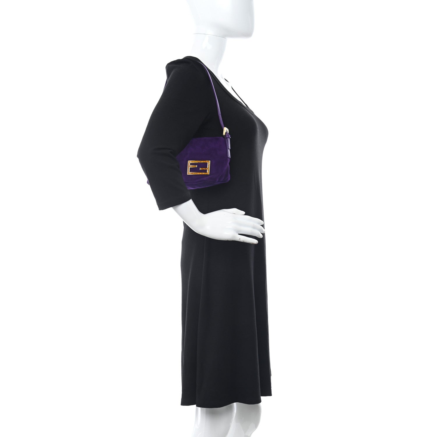 Fendi Suede Calfskin Shoulder Bag Purple 2 of 9