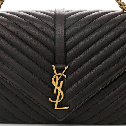 Saint Laurent Sheepskin Matelasse Chevron Monogram Large College Satchel Black Tulip 9 of 14