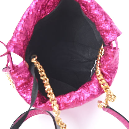 Saint Laurent Metallic Crackled Calfskin Teddy Drawstring Bag Fuchsia Black 6 of 11