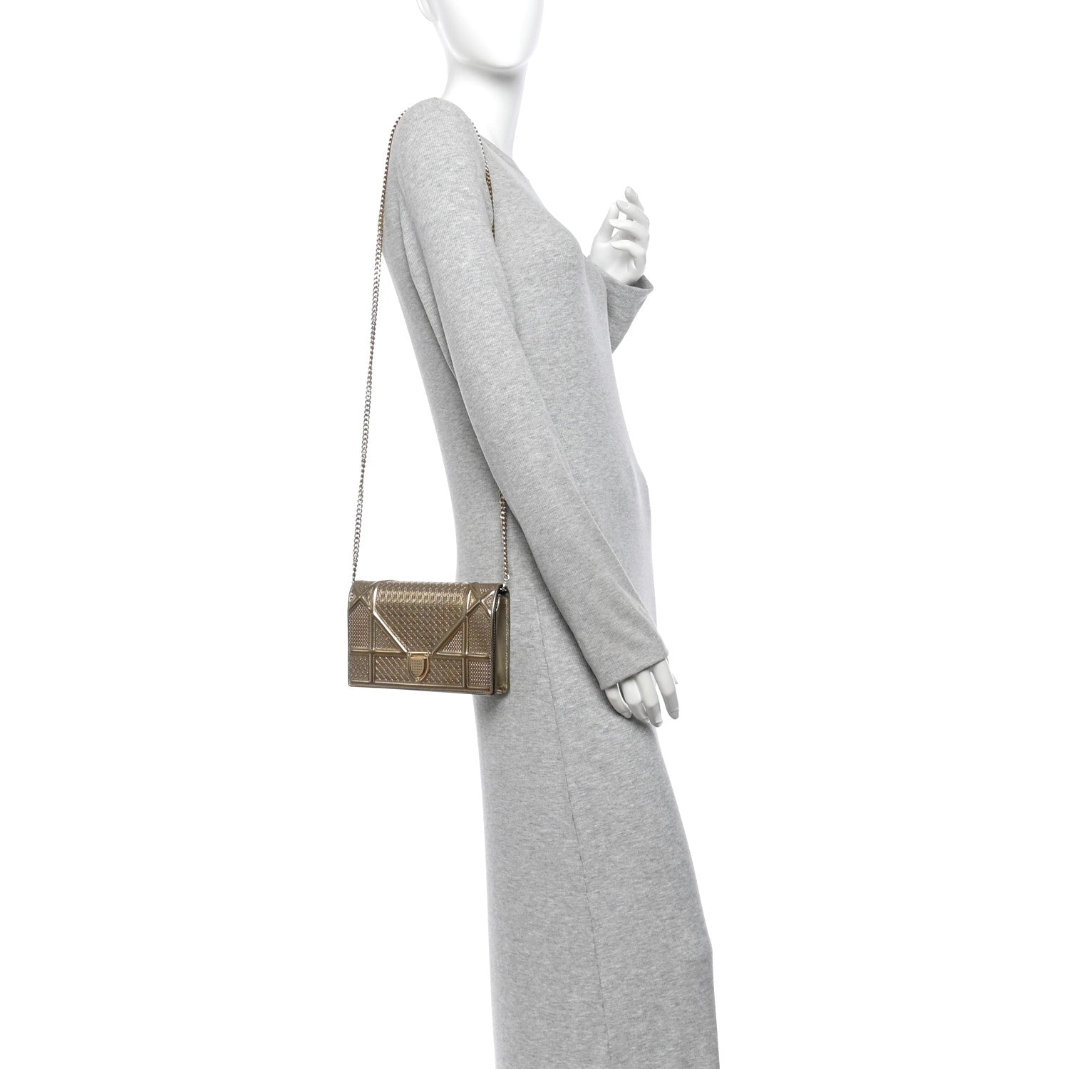 Christian Dior Metallic Patent Micro-Cannage Diorama Wallet on Chain Pouch Gold 2 of 9
