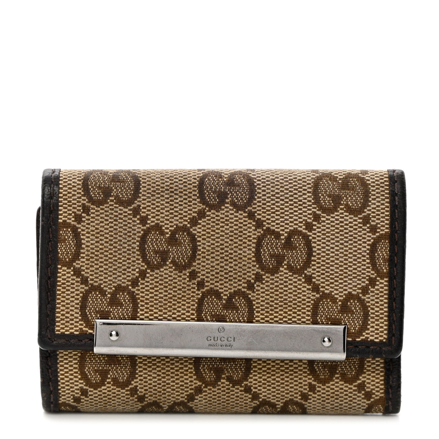 Gucci Monogram Textured Calfskin Metal Bar 6 Key Holder Case Beige Ebony Cocoa 1 of 12