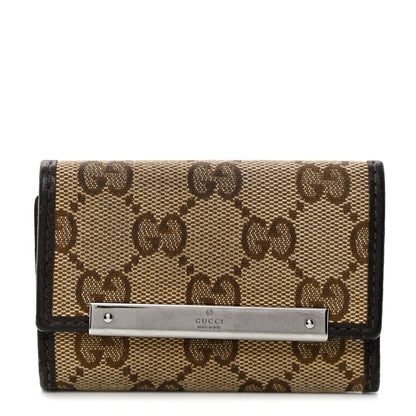Gucci Monogram Textured Calfskin Metal Bar 6 Key Holder Case Beige Ebony Cocoa 1 of 12