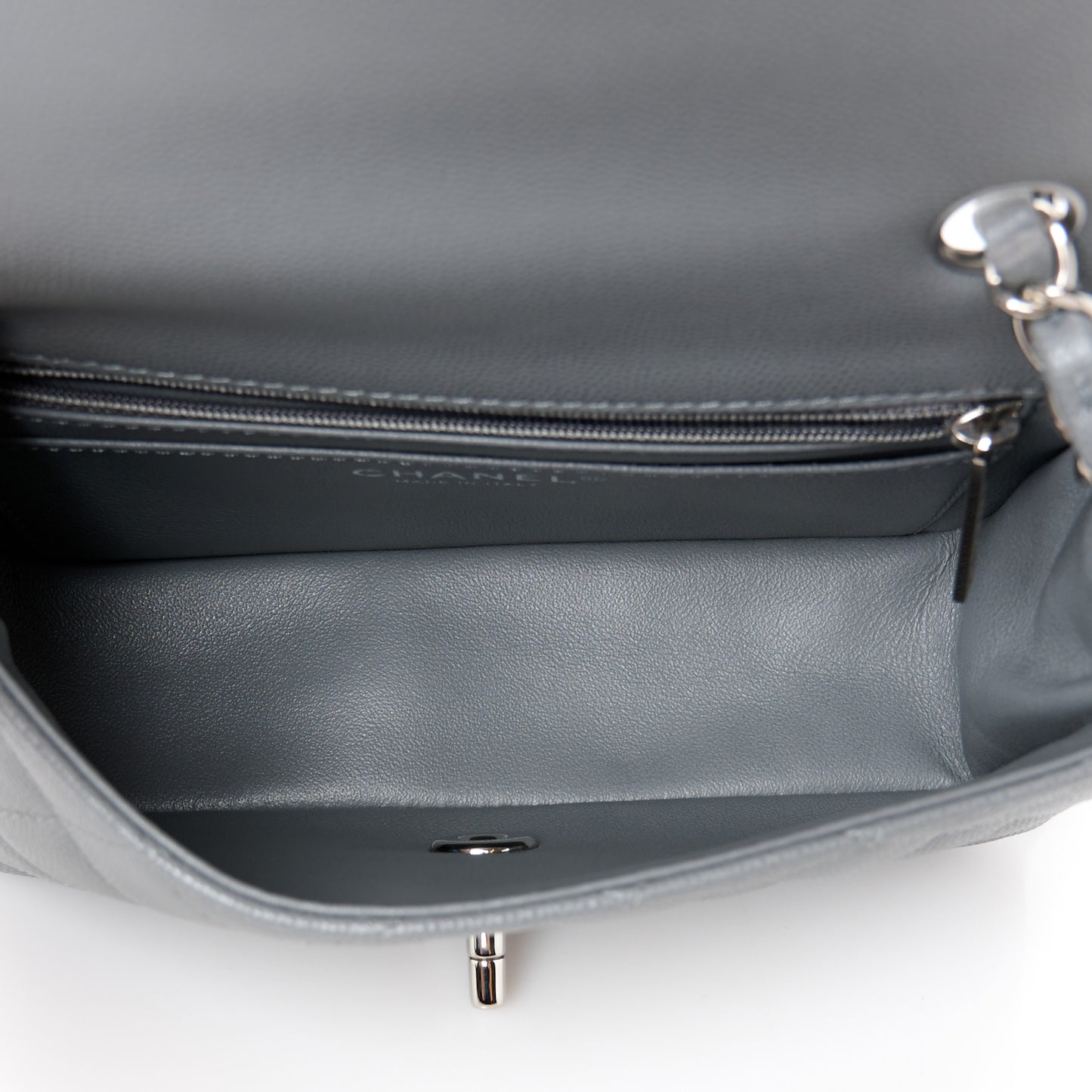 Caviar Quilted Mini Rectangular Flap Grey