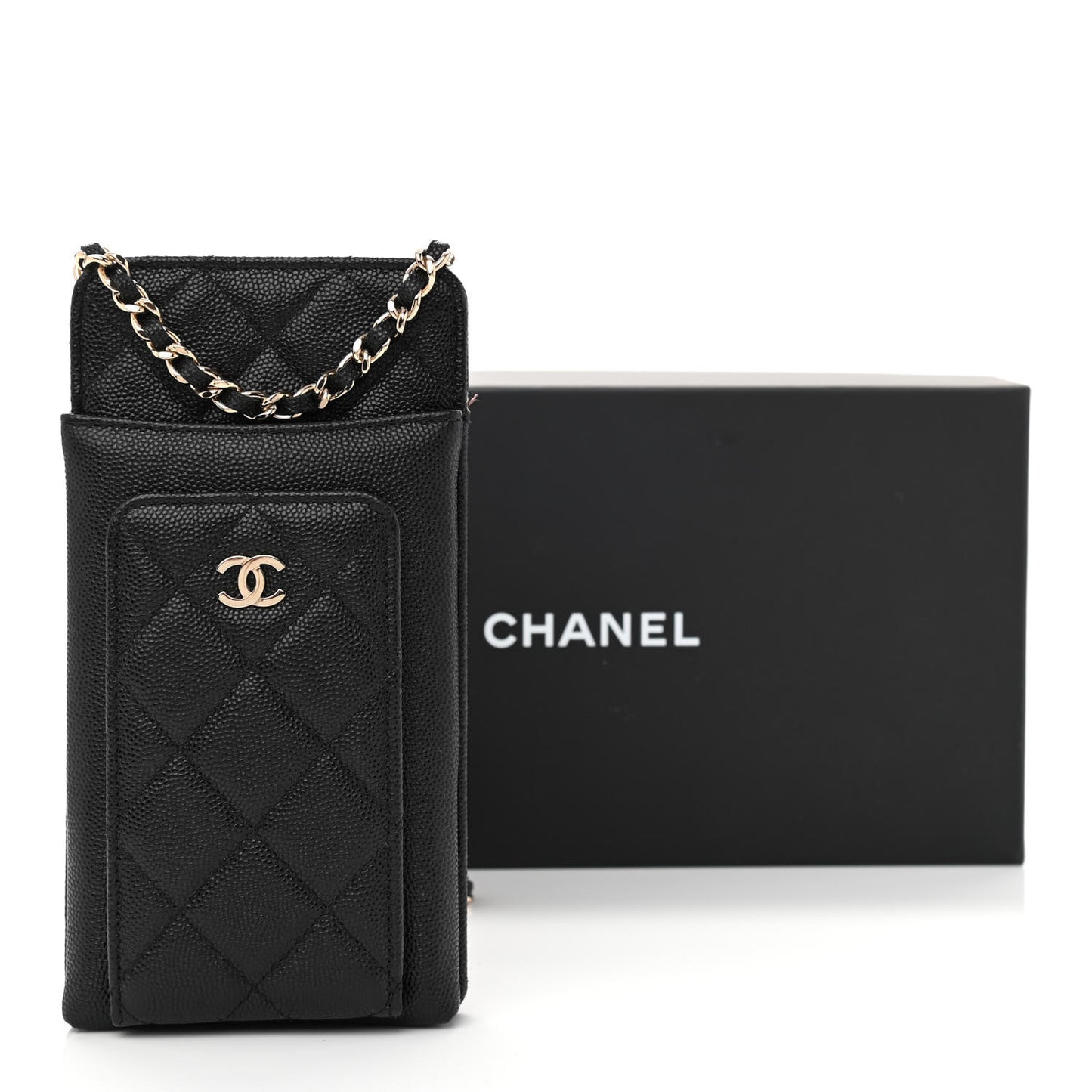 Caviar Quilted Zip Phone Case Black