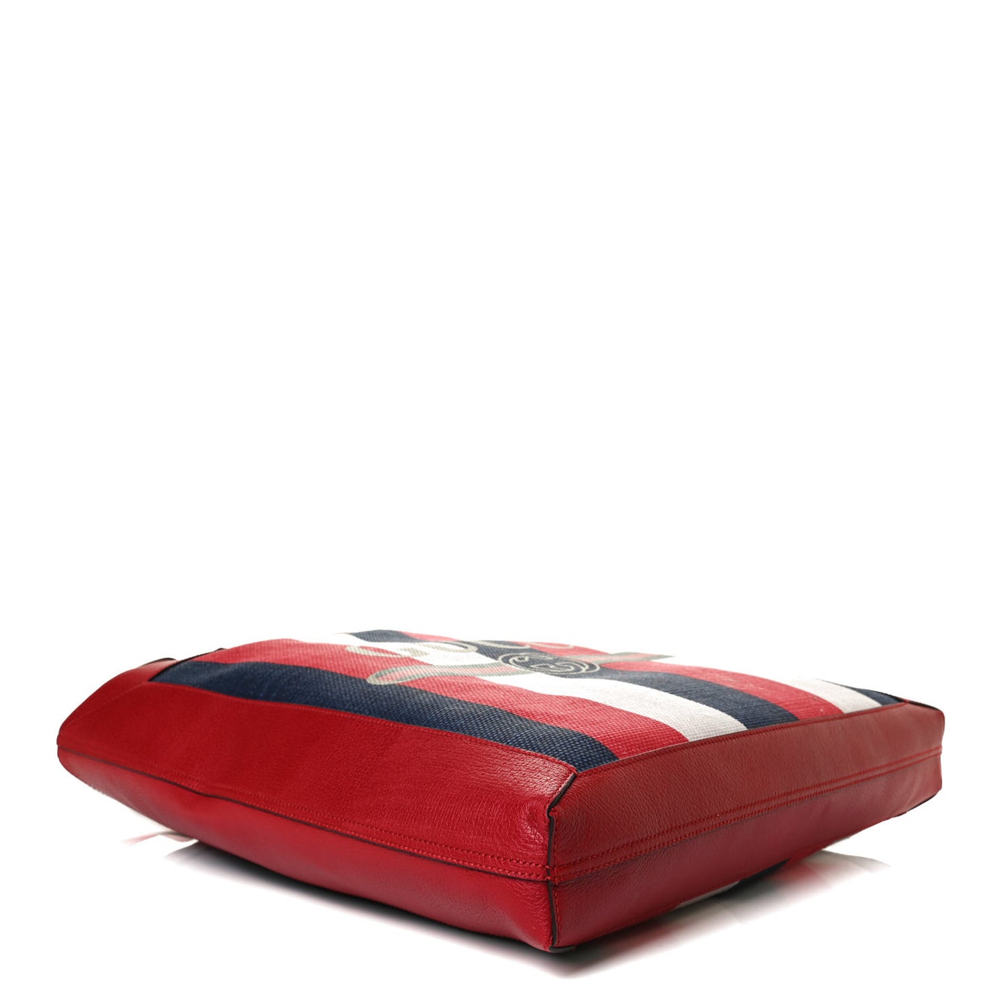 Canvas Calfskin Sylvie Stripe Logo Mens Tote Red White Blue