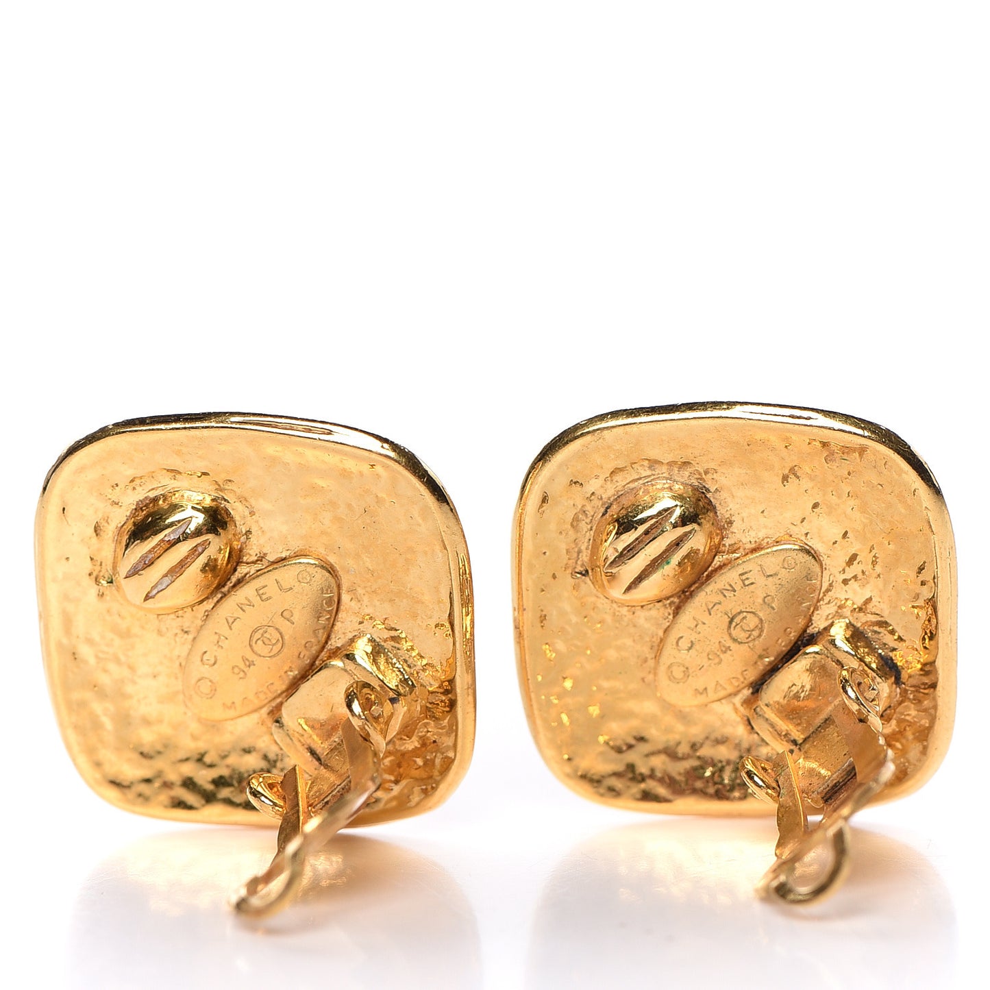 CC Square Clip On Earrings Gold