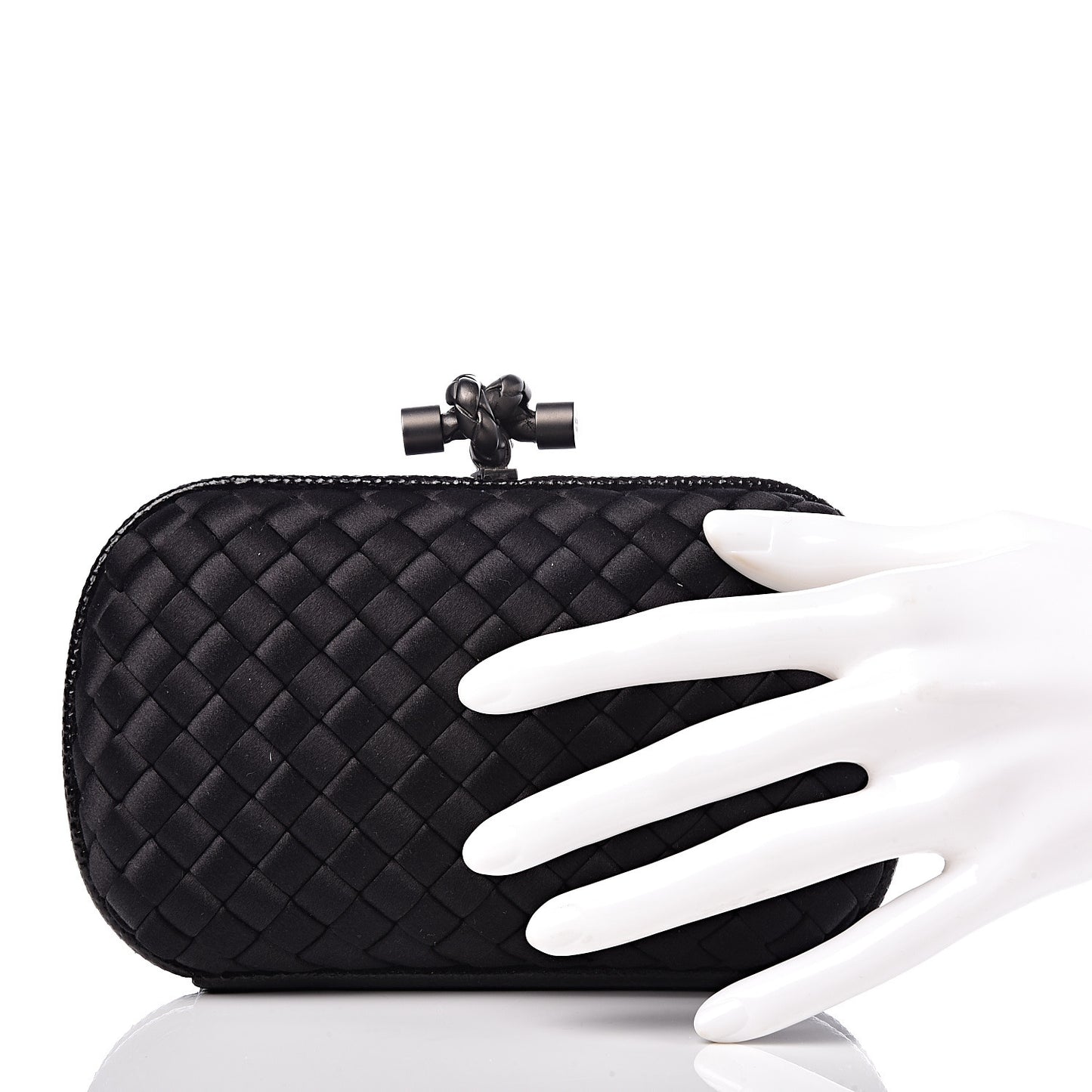 Satin Intreccio Impero Ayers Knot Clutch Black