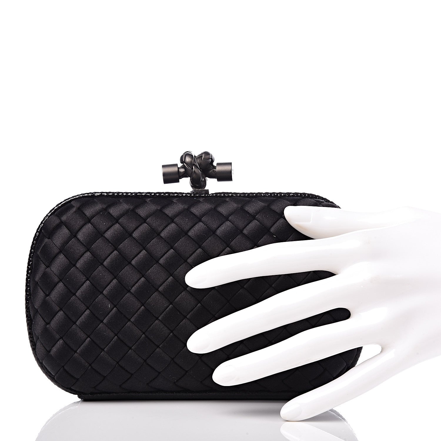 Bottega Veneta Satin Intreccio Impero Ayers Knot Clutch Black 2 of 6