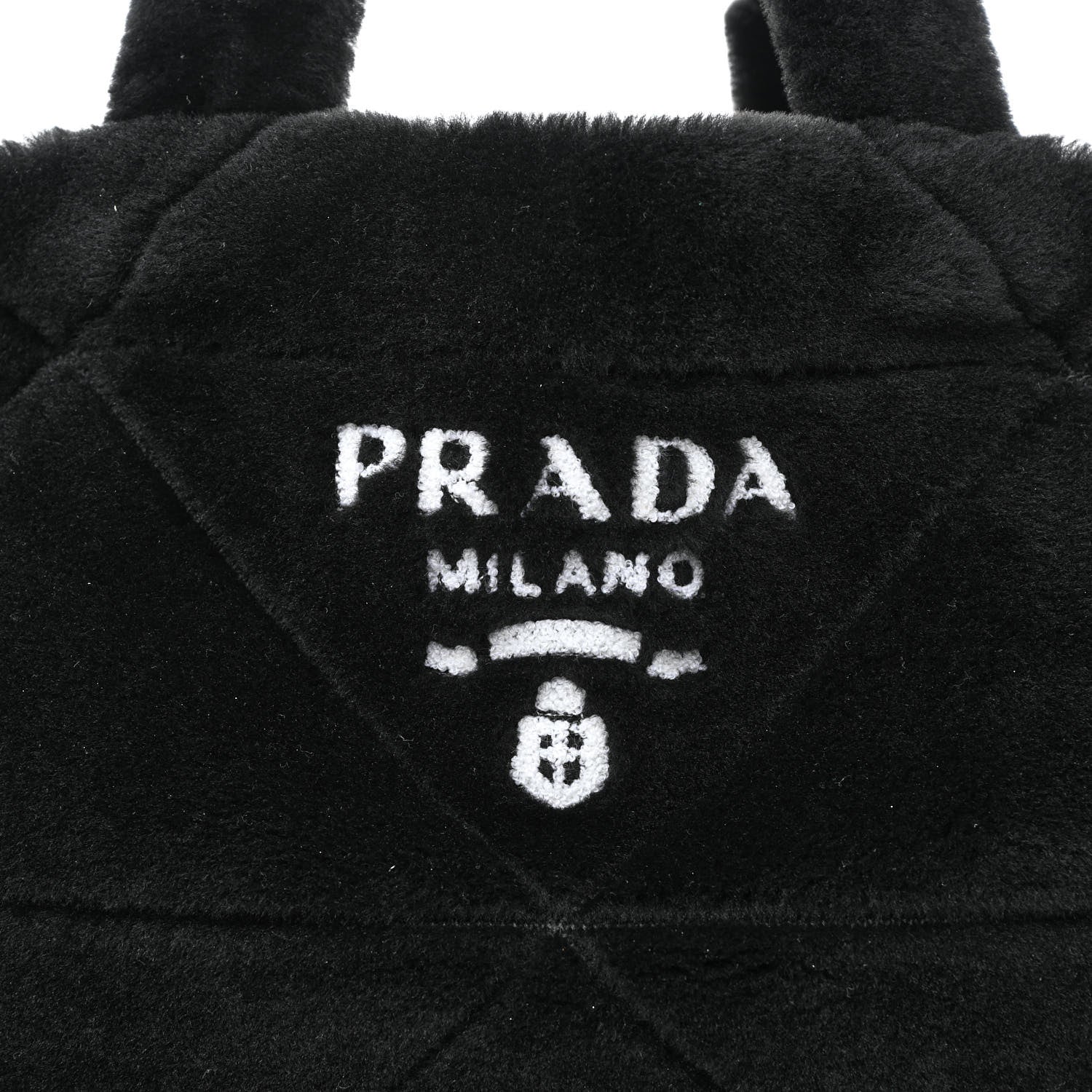 Prada Shearling Monotone Logo Tote Black White 10 of 12