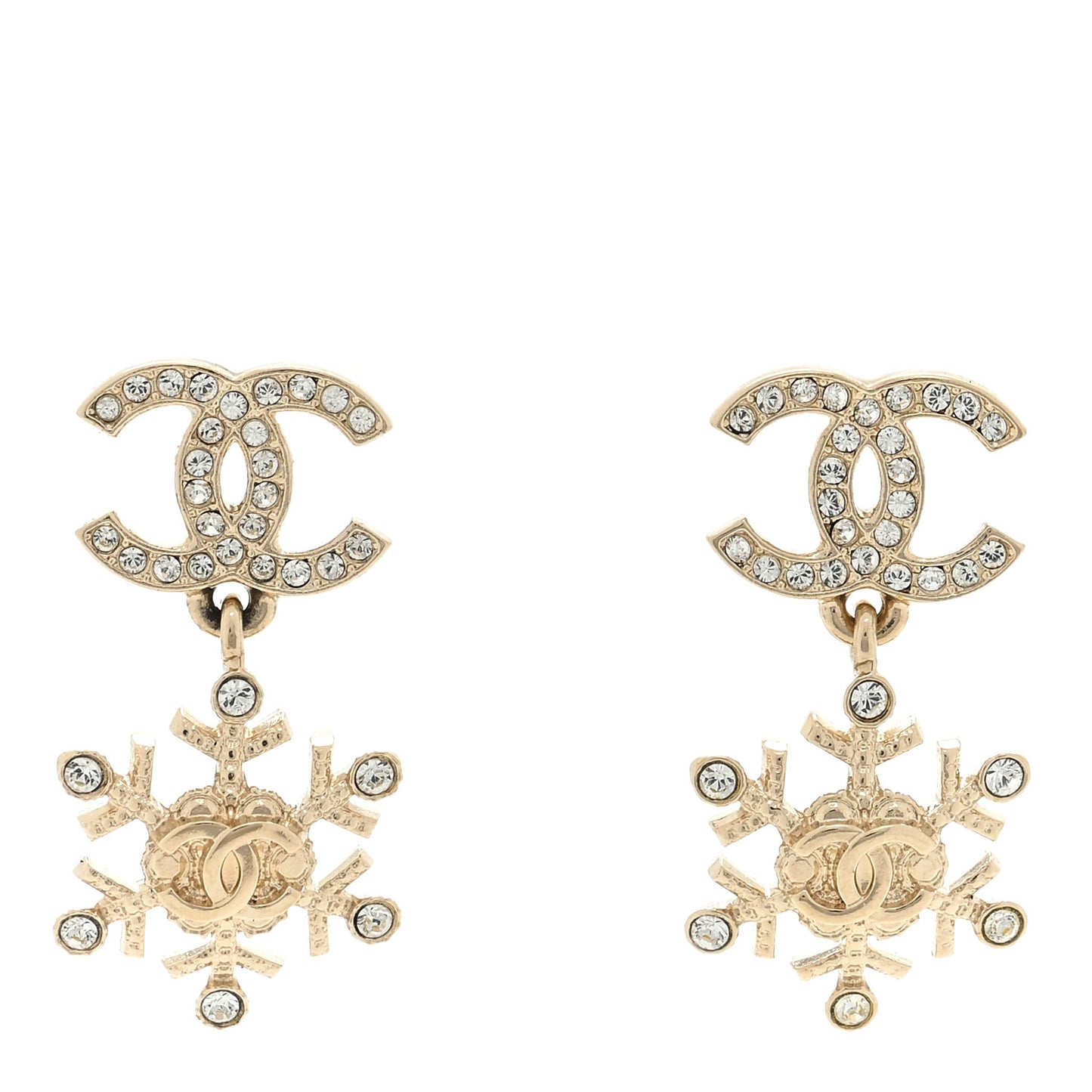 Crystal Snowflake CC Drop Earrings Gold