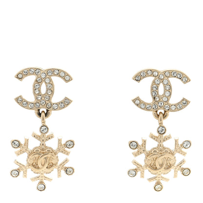 Chanel Crystal Snowflake CC Drop Earrings Gold 1 of 4