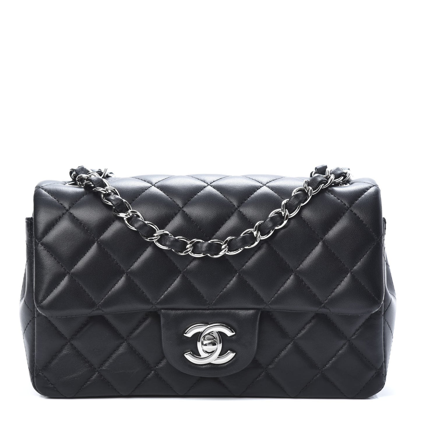 Lambskin Quilted Mini Rectangular Flap Black