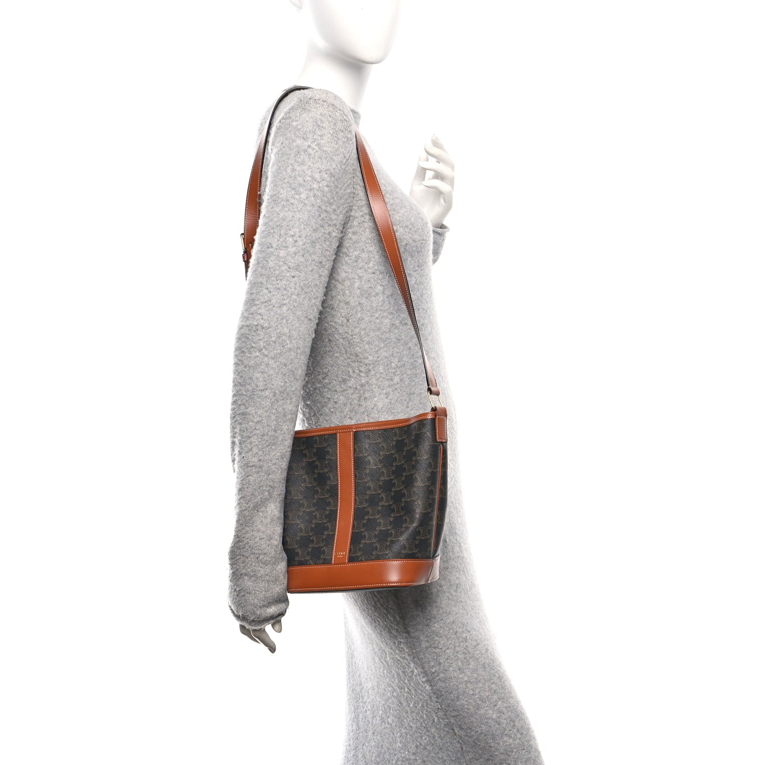 Celine Triomphe Canvas Calfskin Small Bucket Bag Tan 2 of 11