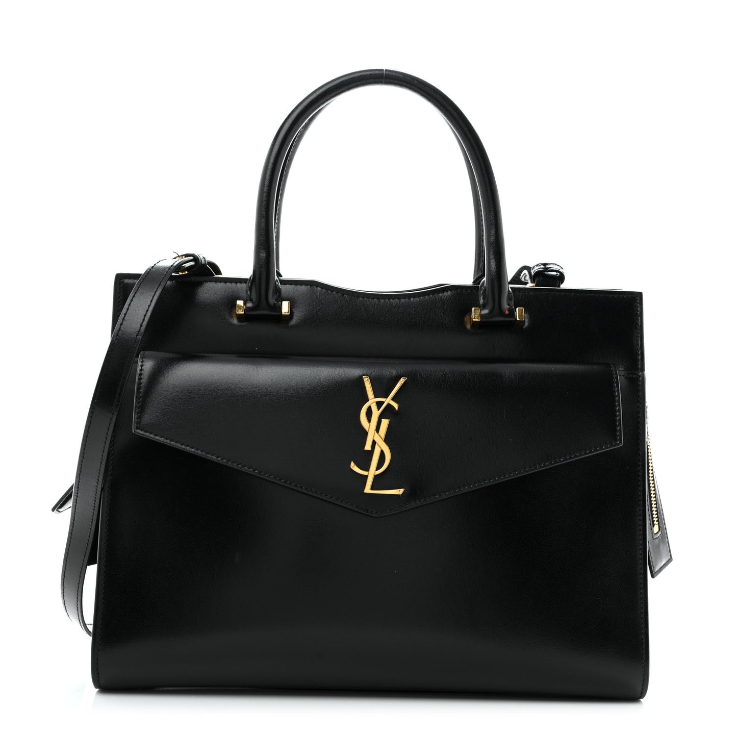 Shiny Calfskin Medium Uptown Tote Black