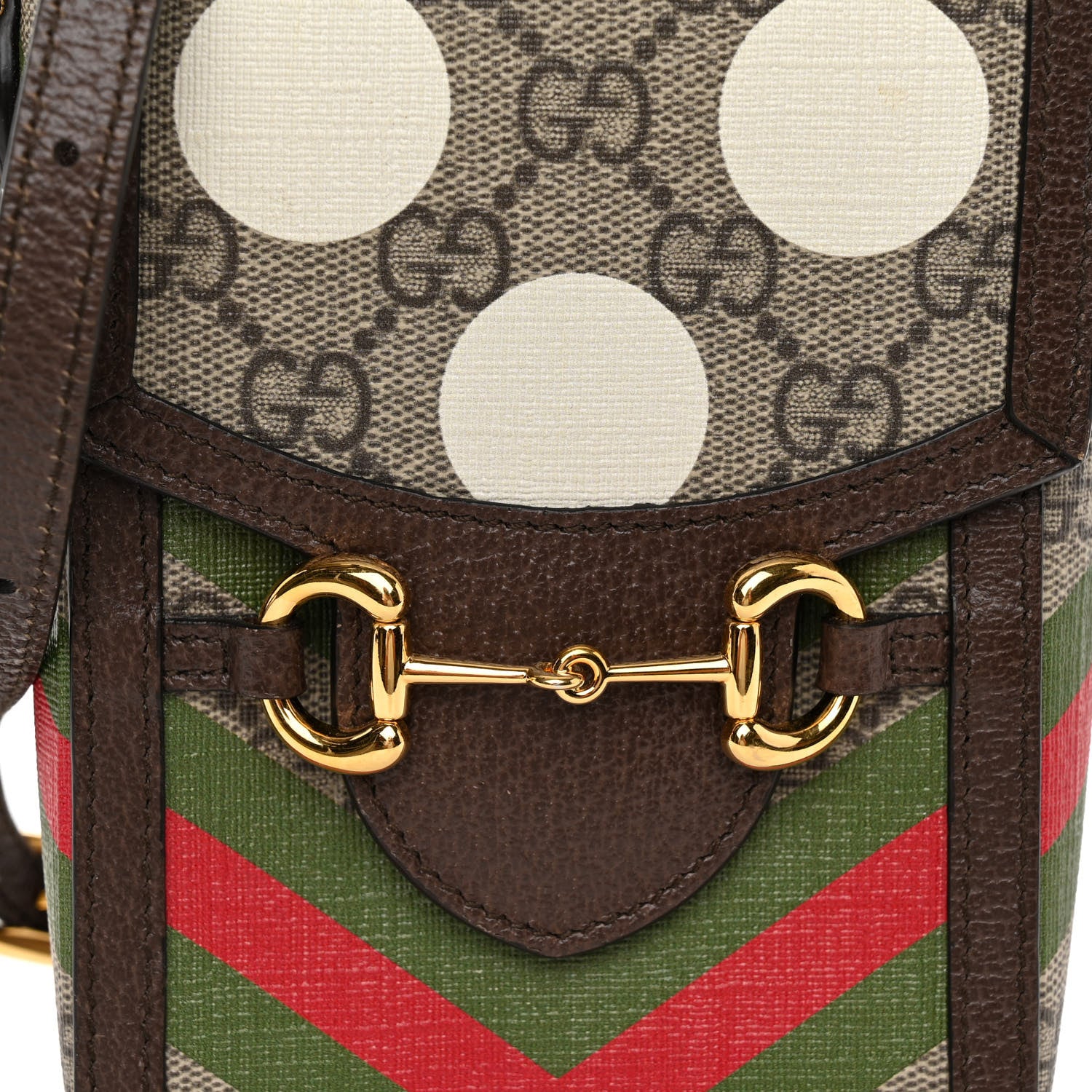 Gucci GG Supreme Monogram Textured Dollar Calfskin Geometric Print Mini Horsebit 1955 Crossbody Bag Beige Multicolor New Acero 7 of 10