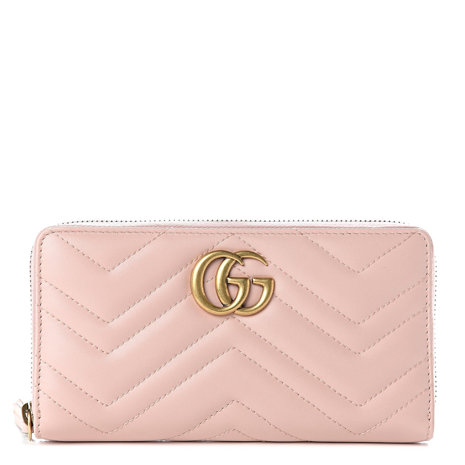 Gucci Calfskin Matelasse GG Marmont Zip Around Wallet Perfect Pink 1 of 8