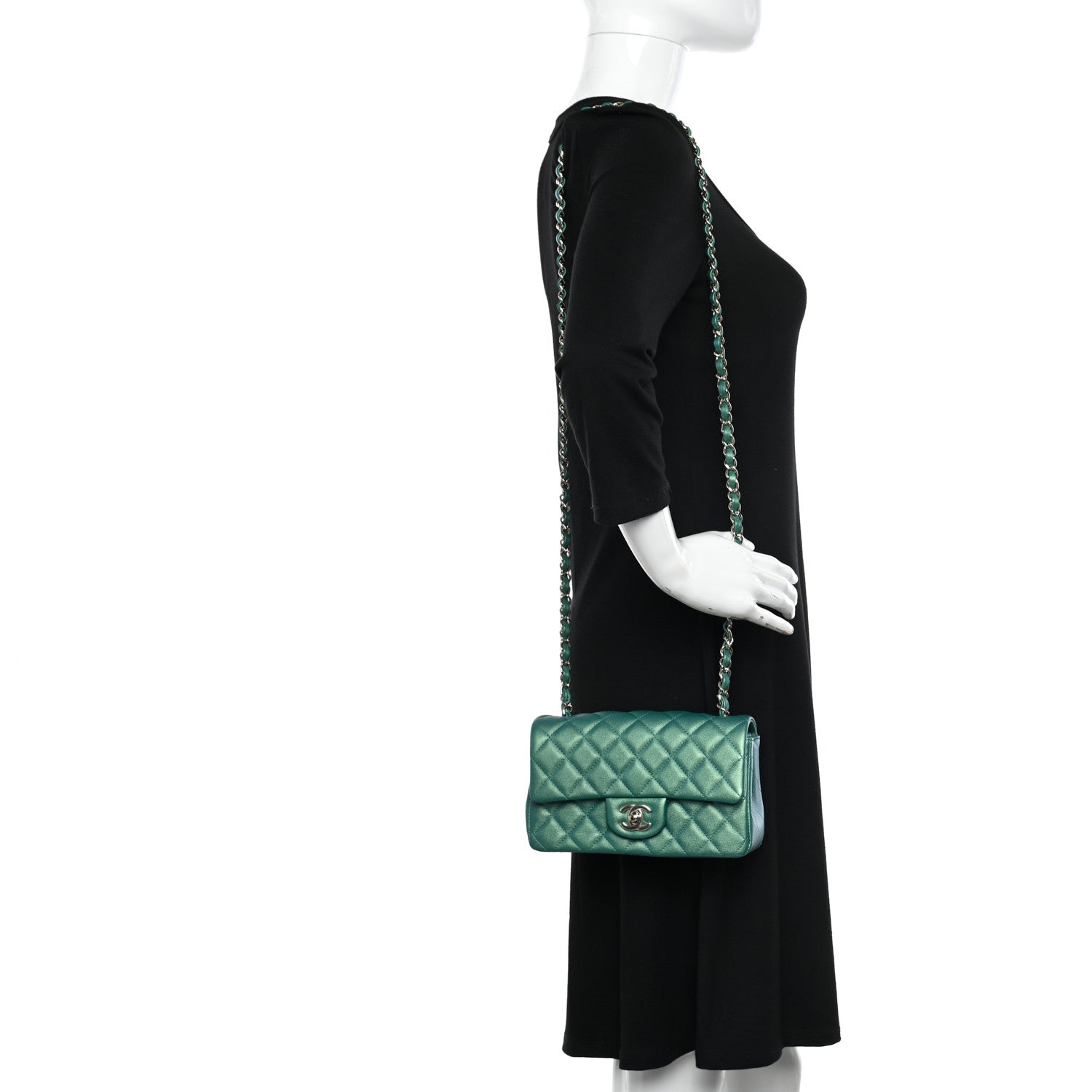 Chanel Iridescent Calfskin Quilted Mini Rectangular Flap Green 3 of 11