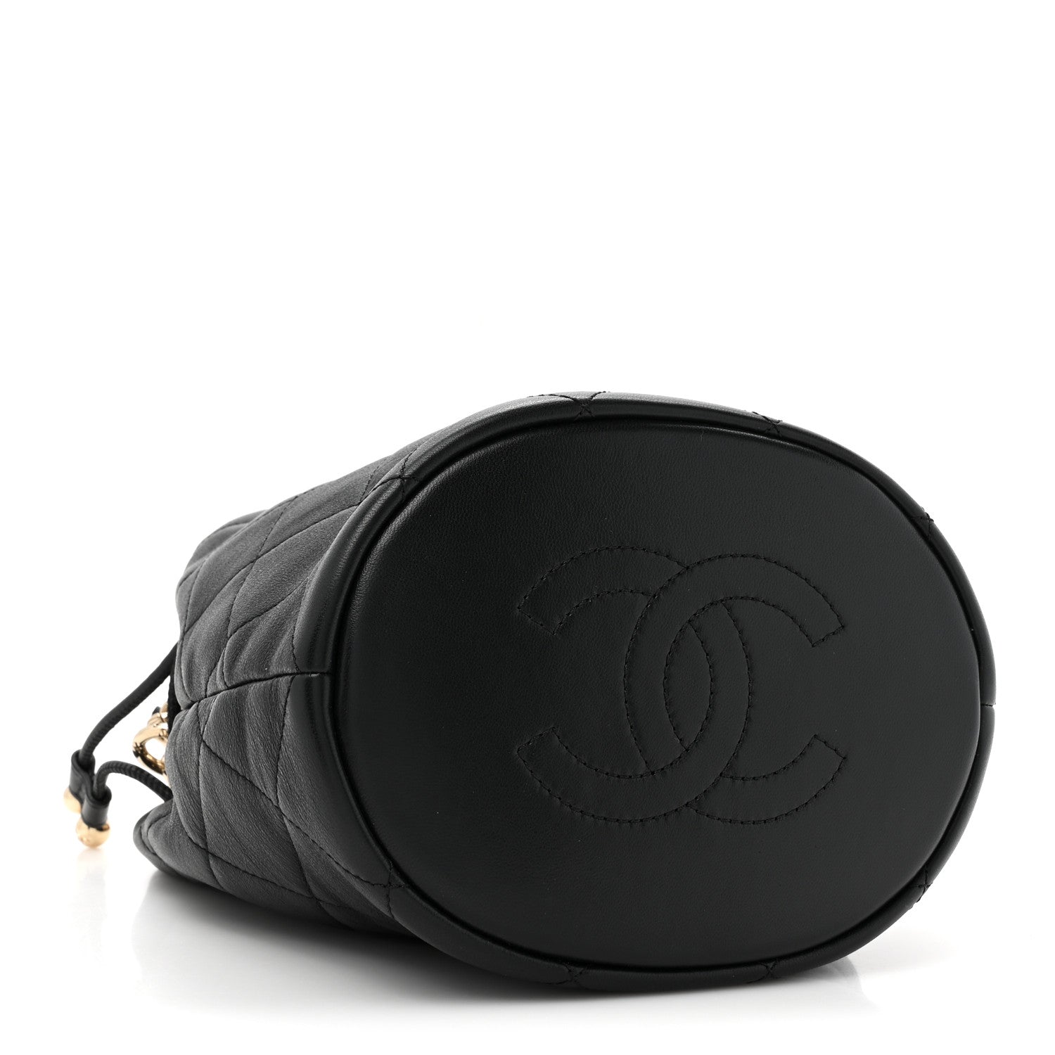 Chanel Shiny Lambskin Quilted Chain Is More Drawstring Bag Black 4 of 11