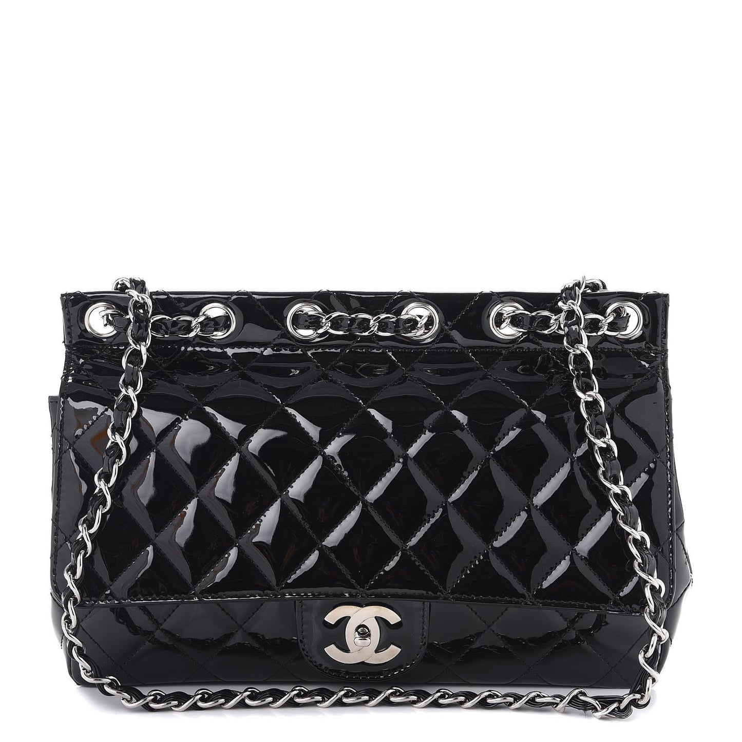 Patent Quilted Jumbo Diagonal CC Flap Black