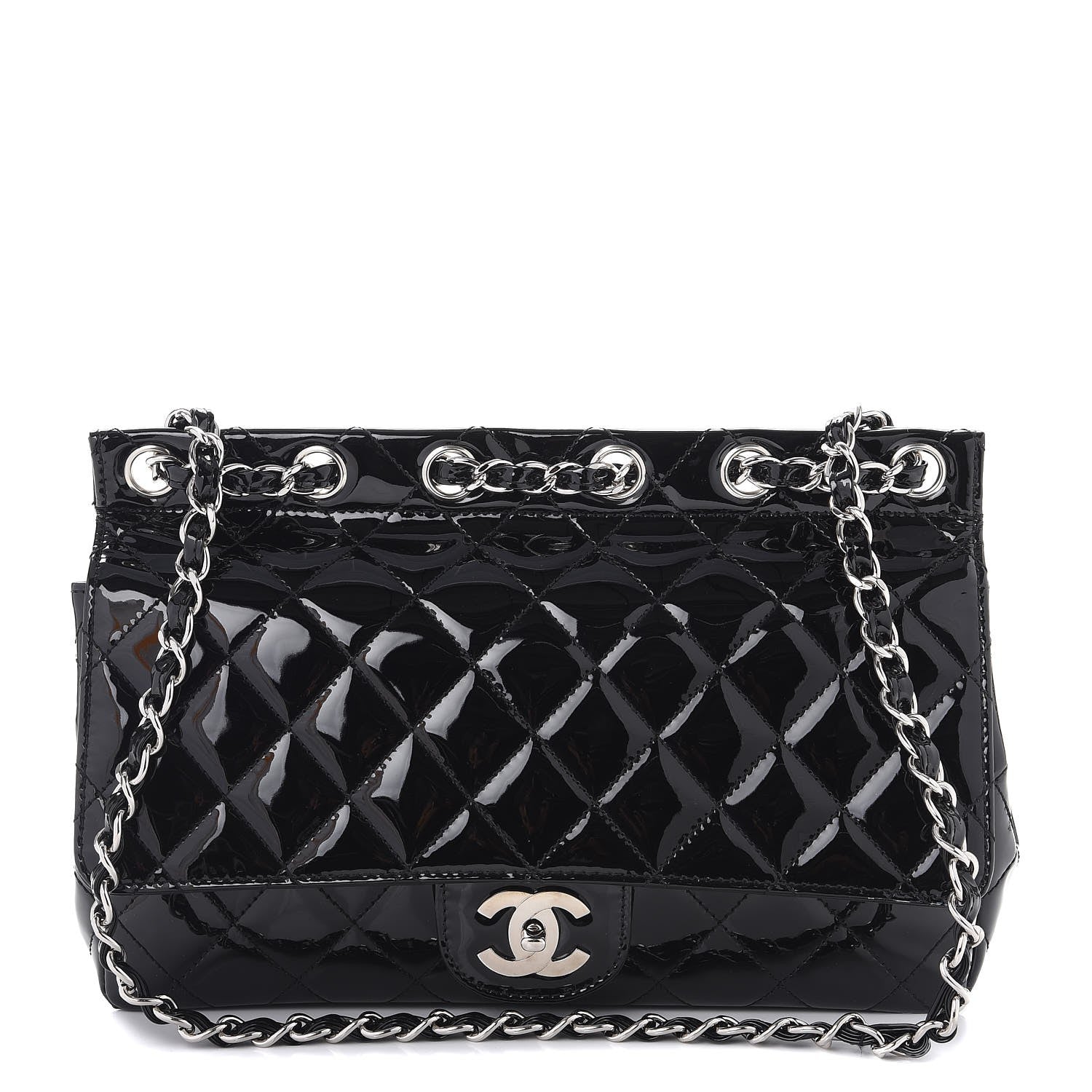 Chanel Patent Quilted Jumbo Diagonal CC Flap Black 1 of 12