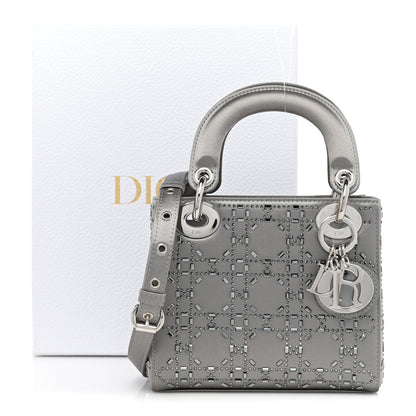 Christian Dior Satin Crystal Cannage Mini Lady Dior Gray 14 of 14