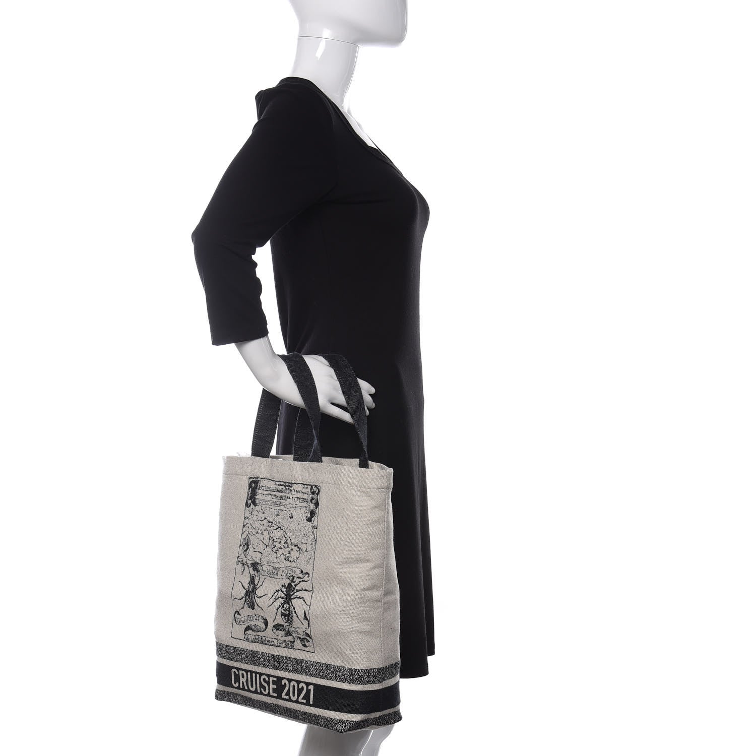 Christian Dior Canvas Print Cruise Tote Ivory Black 2 of 10