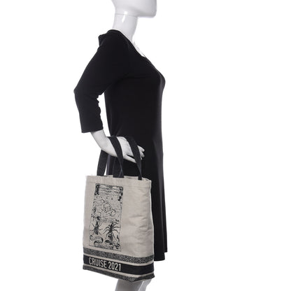 Christian Dior Canvas Print Cruise Tote Ivory Black 2 of 10