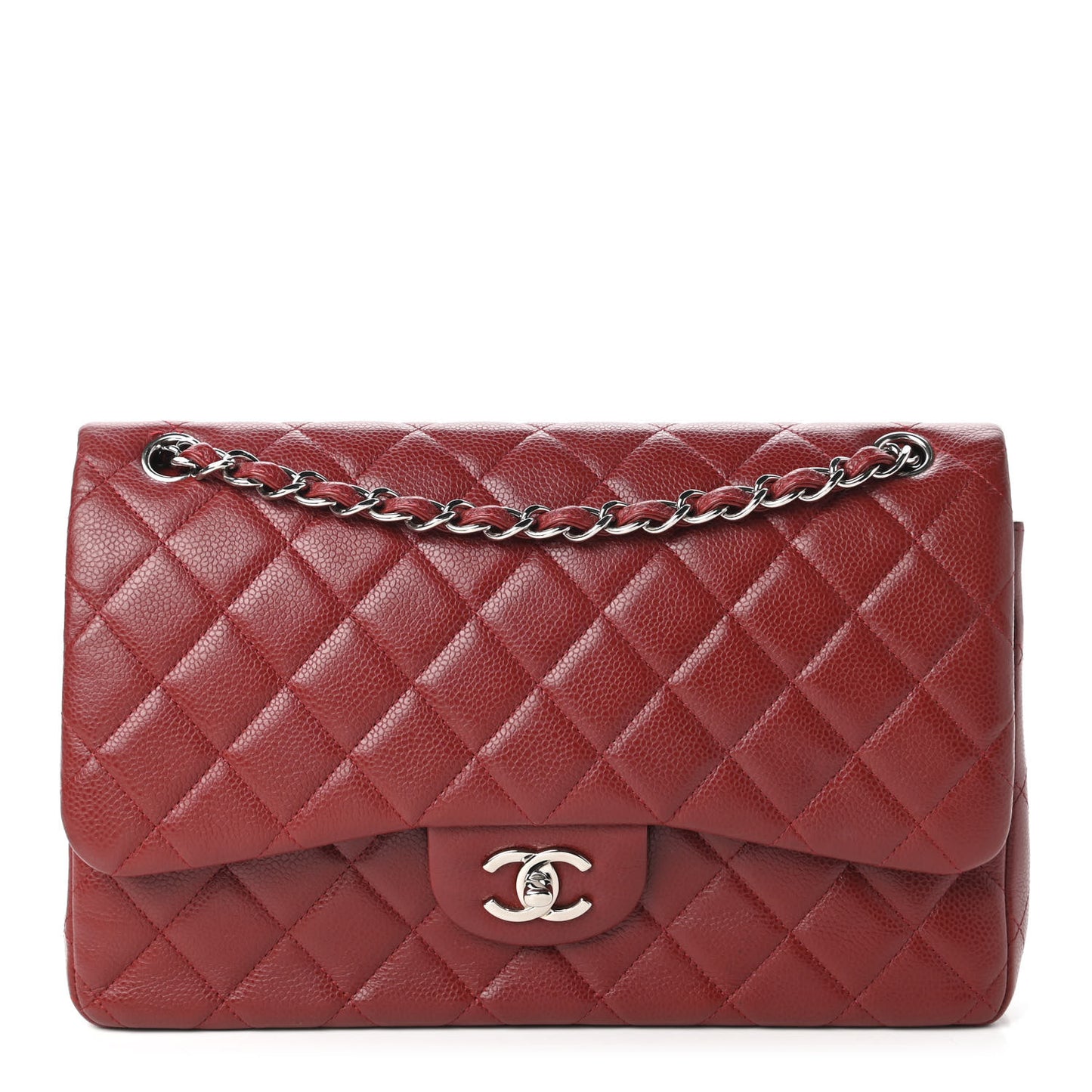 Caviar Quilted Jumbo Double Flap Dark Red