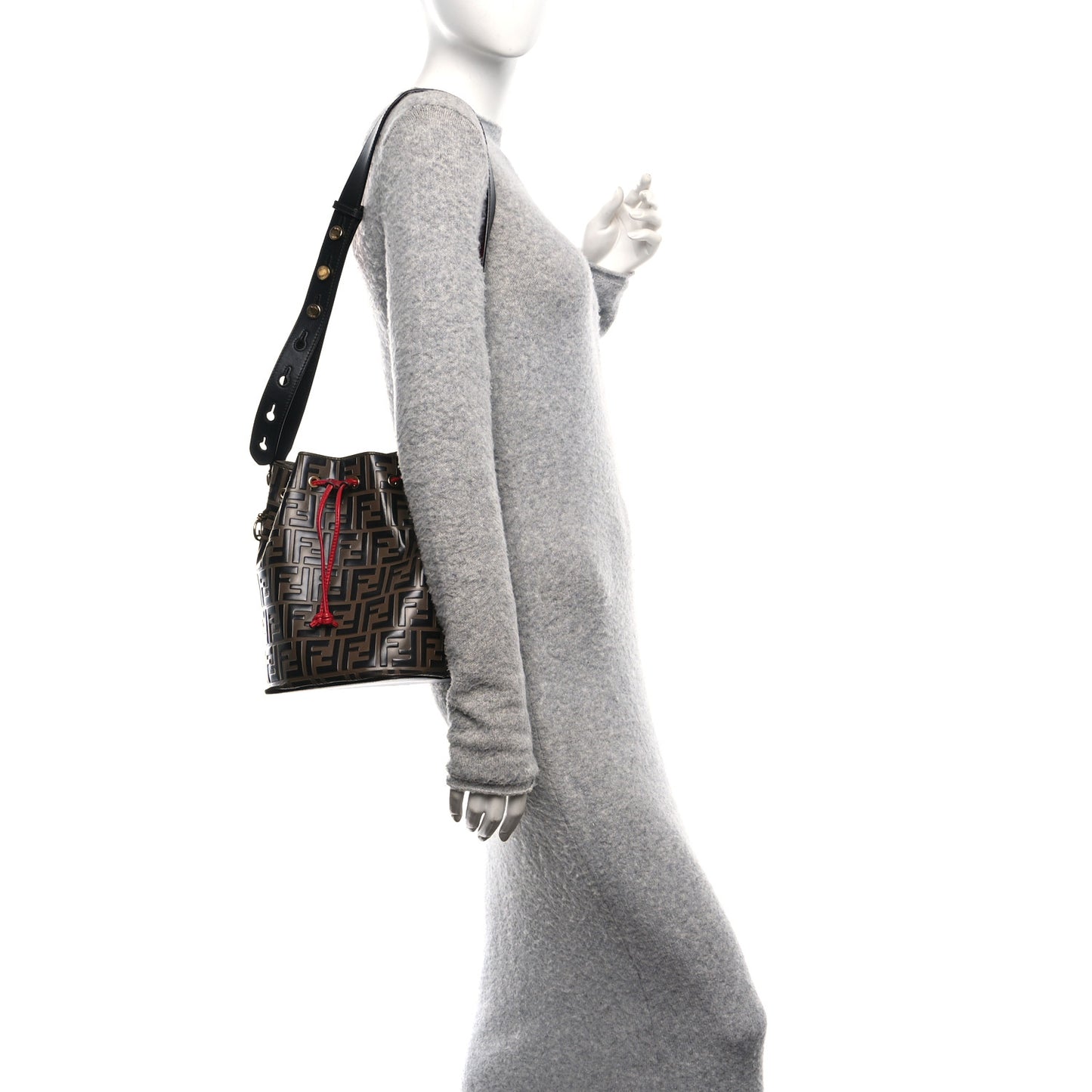 Vitello Grace F is Fendi Bi-Color FF 1974 Embossed Grande Mon Tresor Bucket Bag Maya Black Fragola