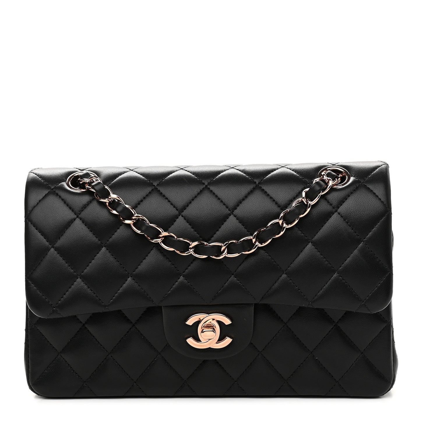Lambskin Quilted Small Double Flap Black