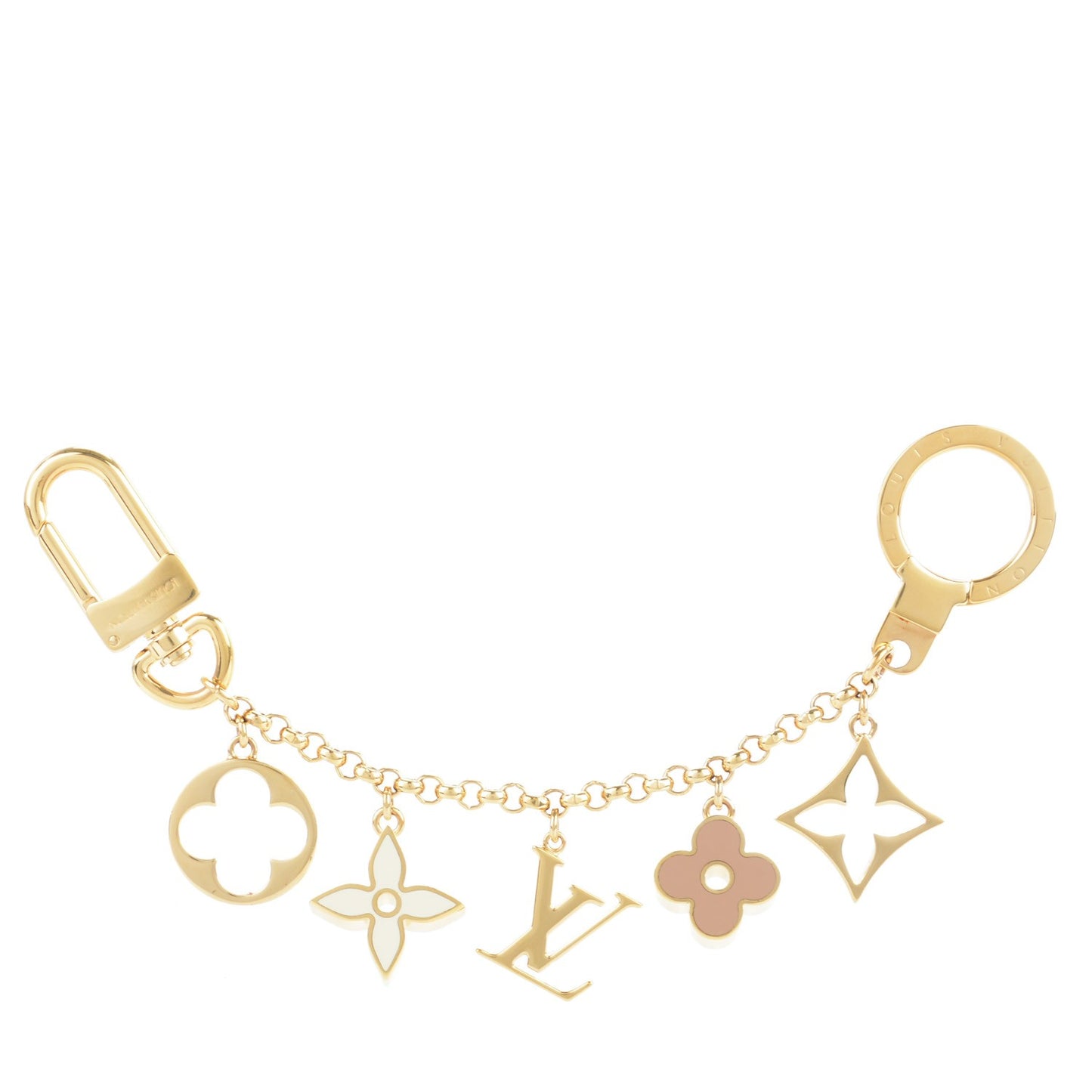Brass Enamel Fleur De Monogram Bag Charm Chain Gold
