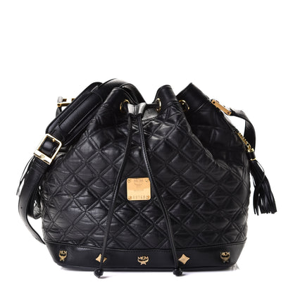 MCM Calfskin Quilted Studded Bucket Bag Black 1 of 5
