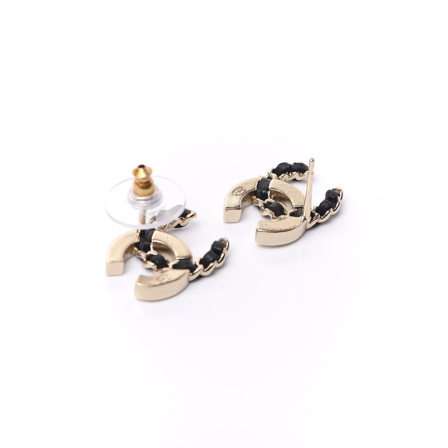 Crystal Baguette Lambskin Chain CC Vintage Allure Stud Earrings Black Gold