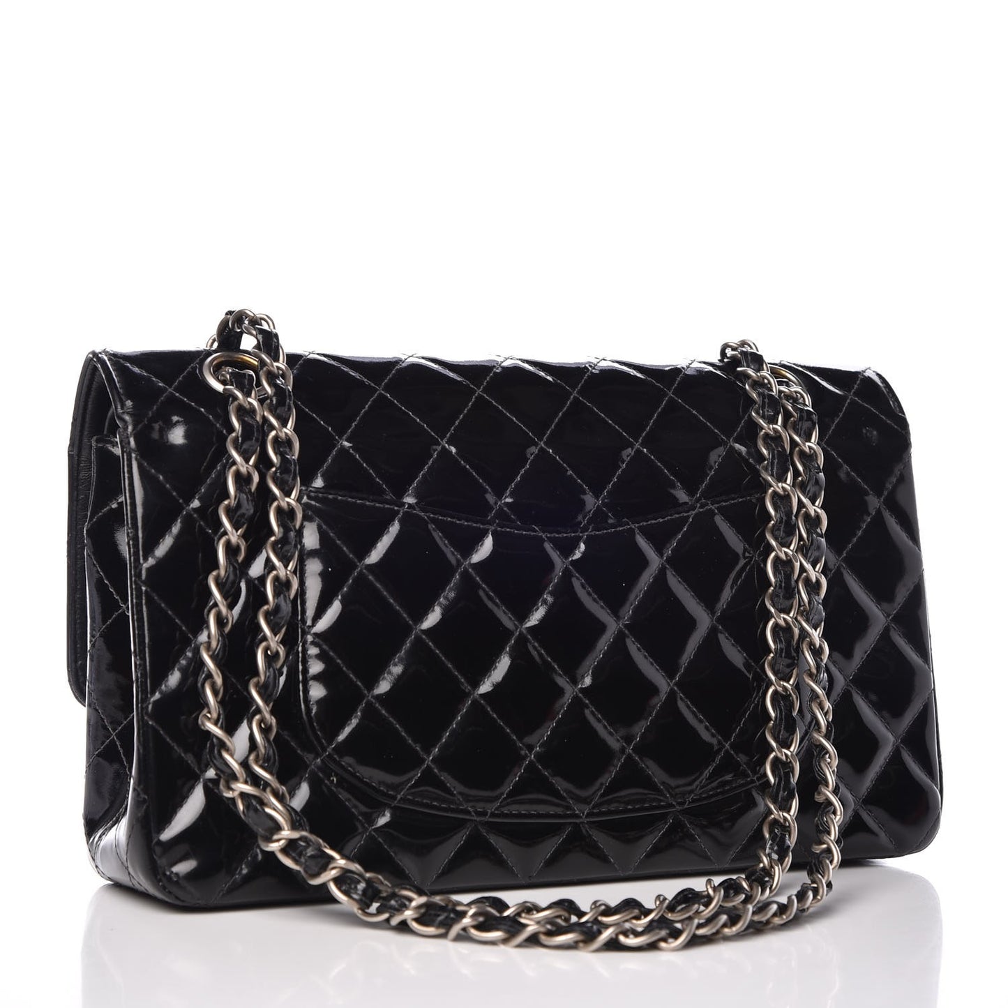 Patent Quilted Medium Double Flap Black