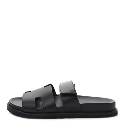 Hermes Calfskin Womens Chypre Sandals 39.5 Black 1 of 9